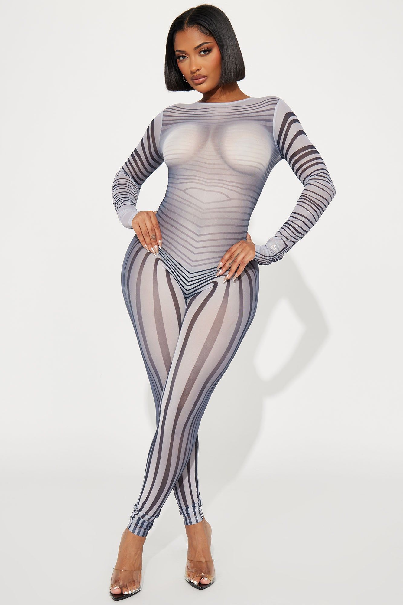 Masterpiece Mesh Jumpsuit - Black/combo sold by Fashion Nova