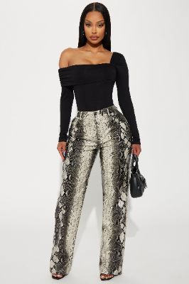 Sneakin' In Low Rise Straight Leg Pant - Cream/combo sold by Fashion Nova