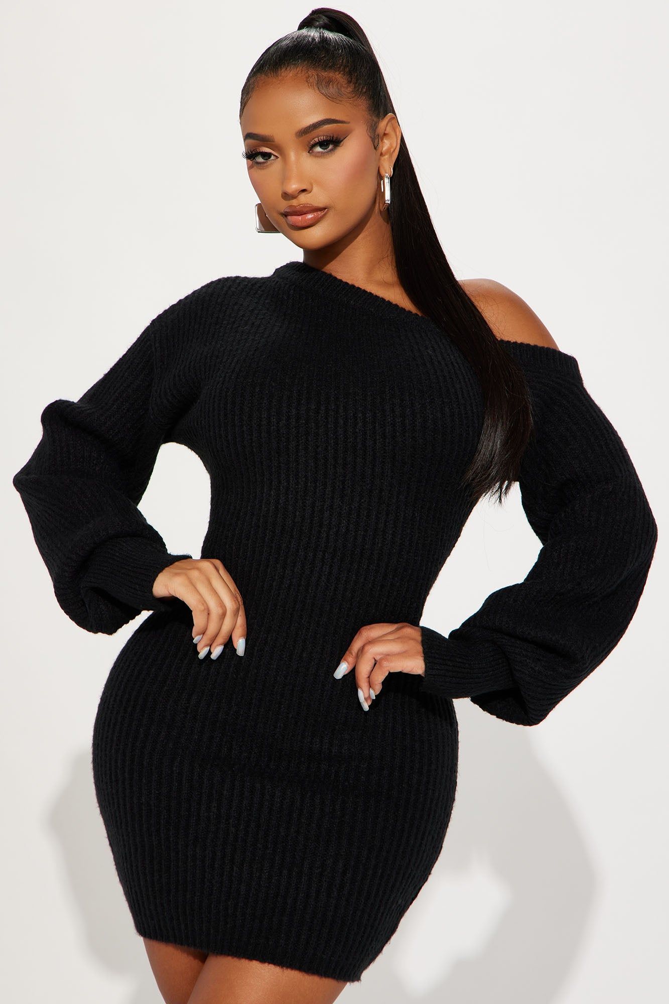 Sophie Sweater Mini Dress - Black sold by Fashion Nova