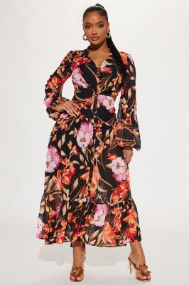 Adore Floral Maxi Dress - Black/combo sold by Fashion Nova
