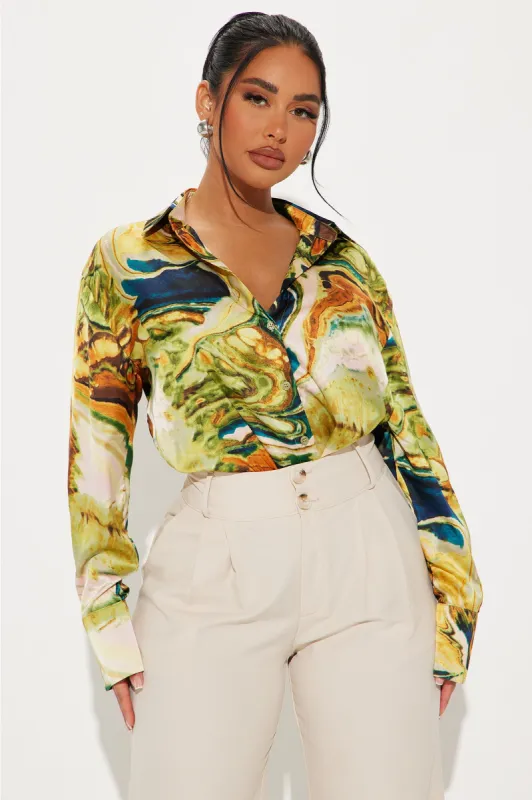 Catch Me If You Can Shirt - Green/combo sold by Fashion Nova
