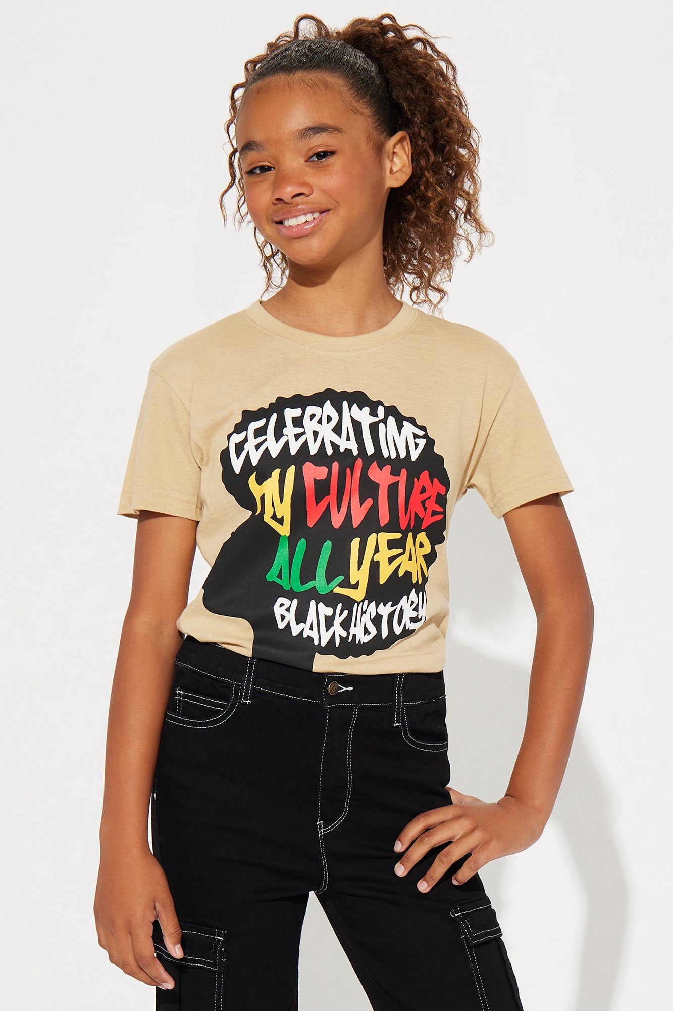 Mini Celebrating All Year Short Sleeve Tee - Sand sold by Fashion Nova