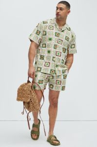 Derby Crochet Print Shirt - Off White/combo sold by Fashion Nova