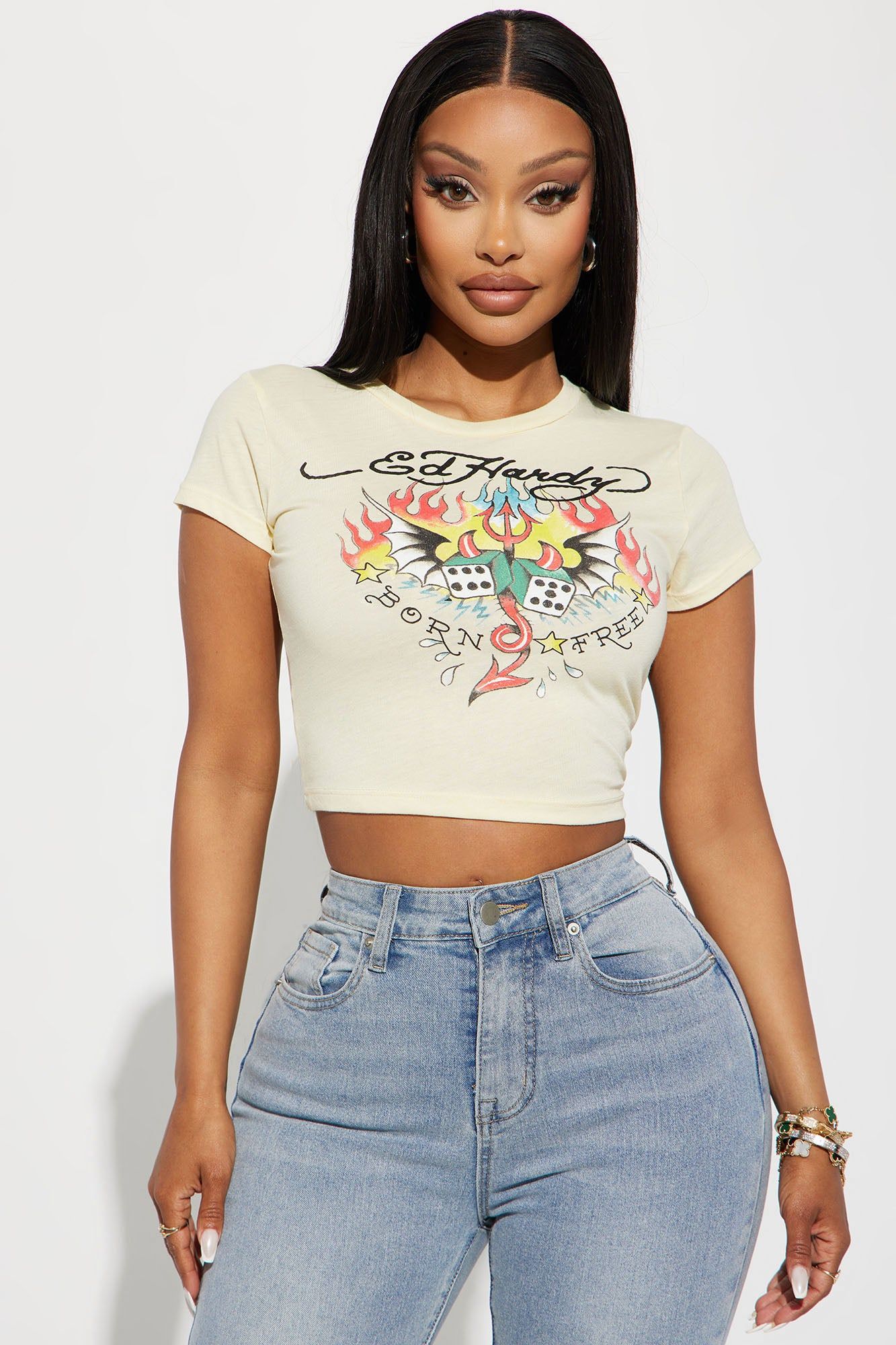 Flying Dice Ed hardy Tee - Cream sold by Fashion Nova