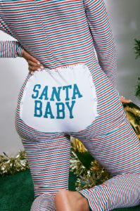 Santa's Babe PJ Jumpsuit Onesie - Red/combo sold by Fashion Nova