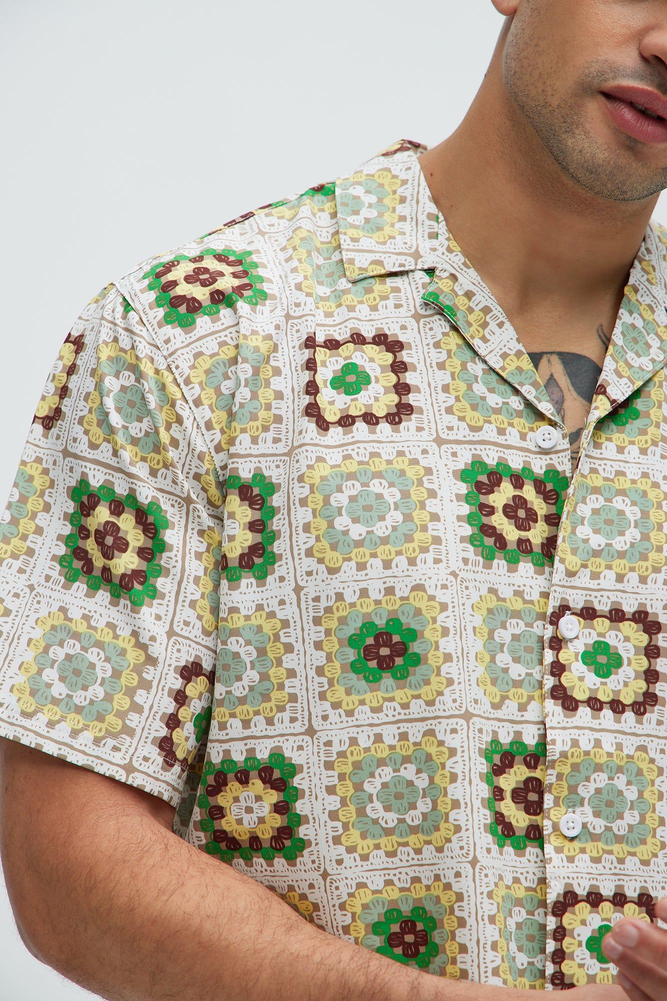 Derby Crochet Print Shirt - Off White/combo sold by Fashion Nova product image thumbnail 3