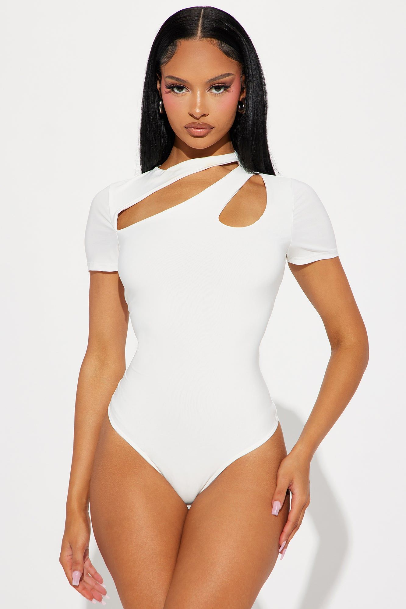 Keilani Short Sleeve Bodysuit - White sold by Fashion Nova