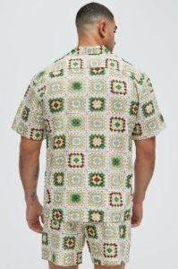 Derby Crochet Print Shirt - Off White/combo sold by Fashion Nova