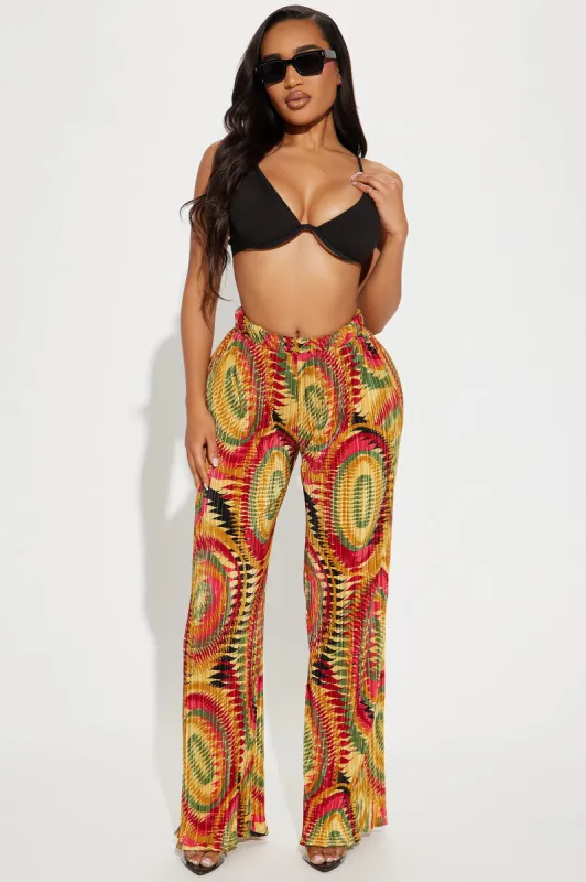 Off To Warmer Weathers Plisse Pant - Yellow/combo sold by Fashion Nova