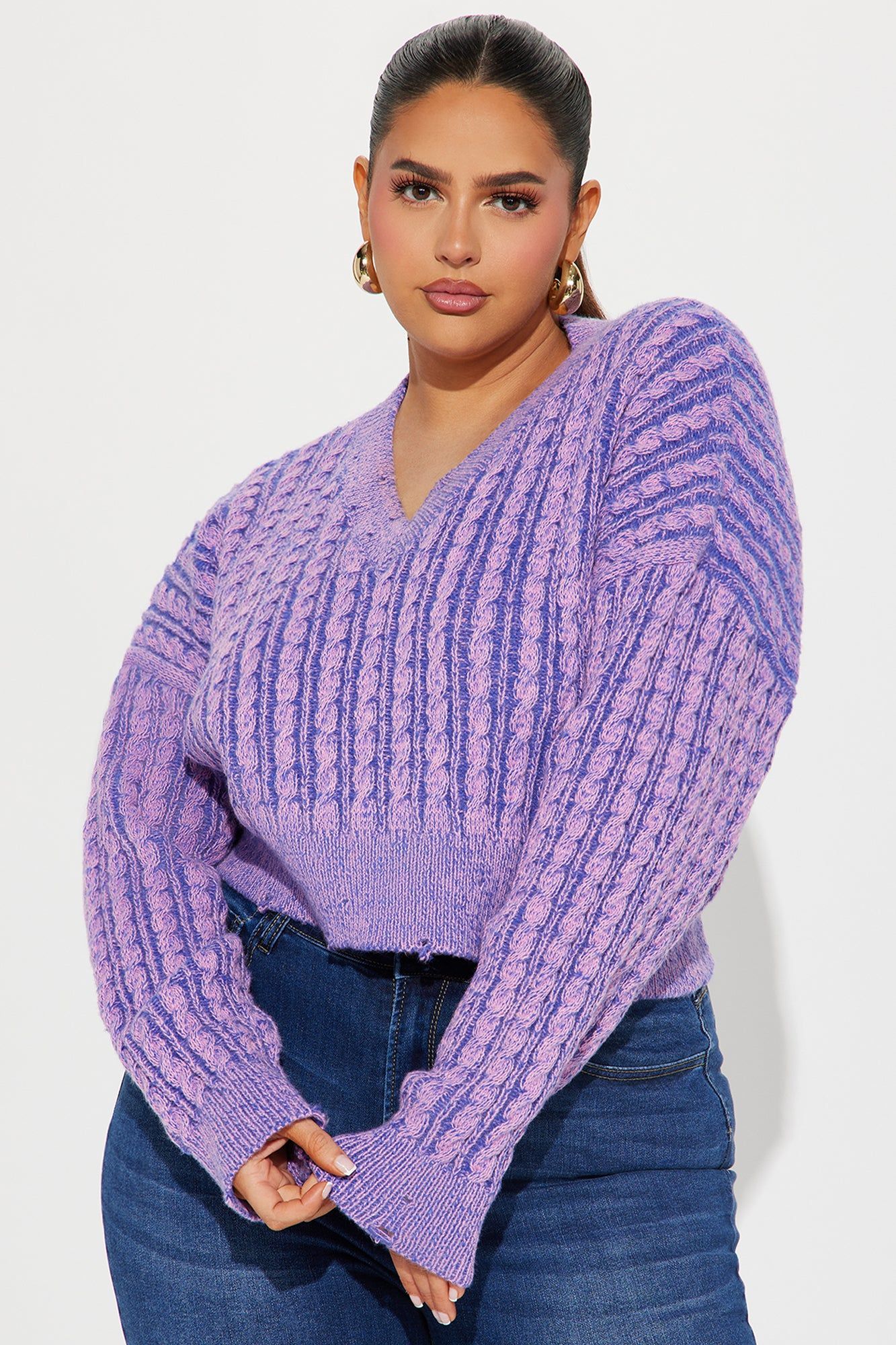 Downtown Attitude Washed Sweater - Purple/combo sold by Fashion Nova product image thumbnail 4