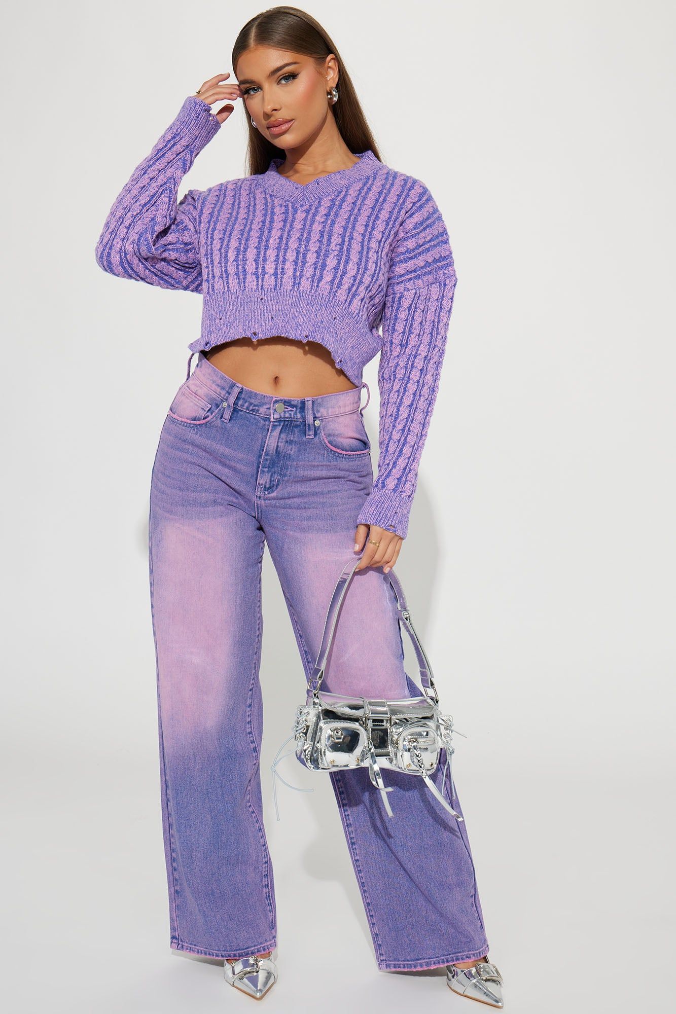 Downtown Attitude Washed Sweater - Purple/combo sold by Fashion Nova product image thumbnail 2