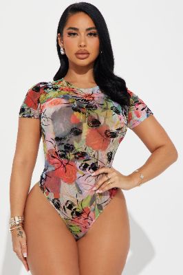 Bouquet Of Flowers Mesh Bodysuit - Pink/combo sold by Fashion Nova