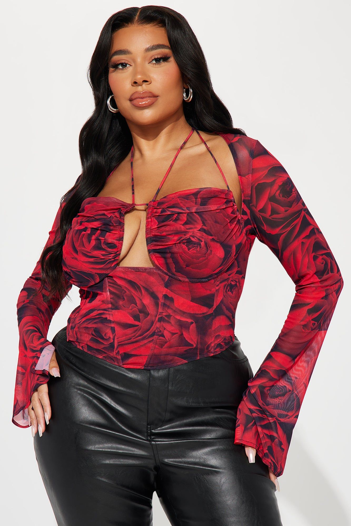 Miranda Mesh Floral Corset Top - Red/combo sold by Fashion Nova product image thumbnail 4