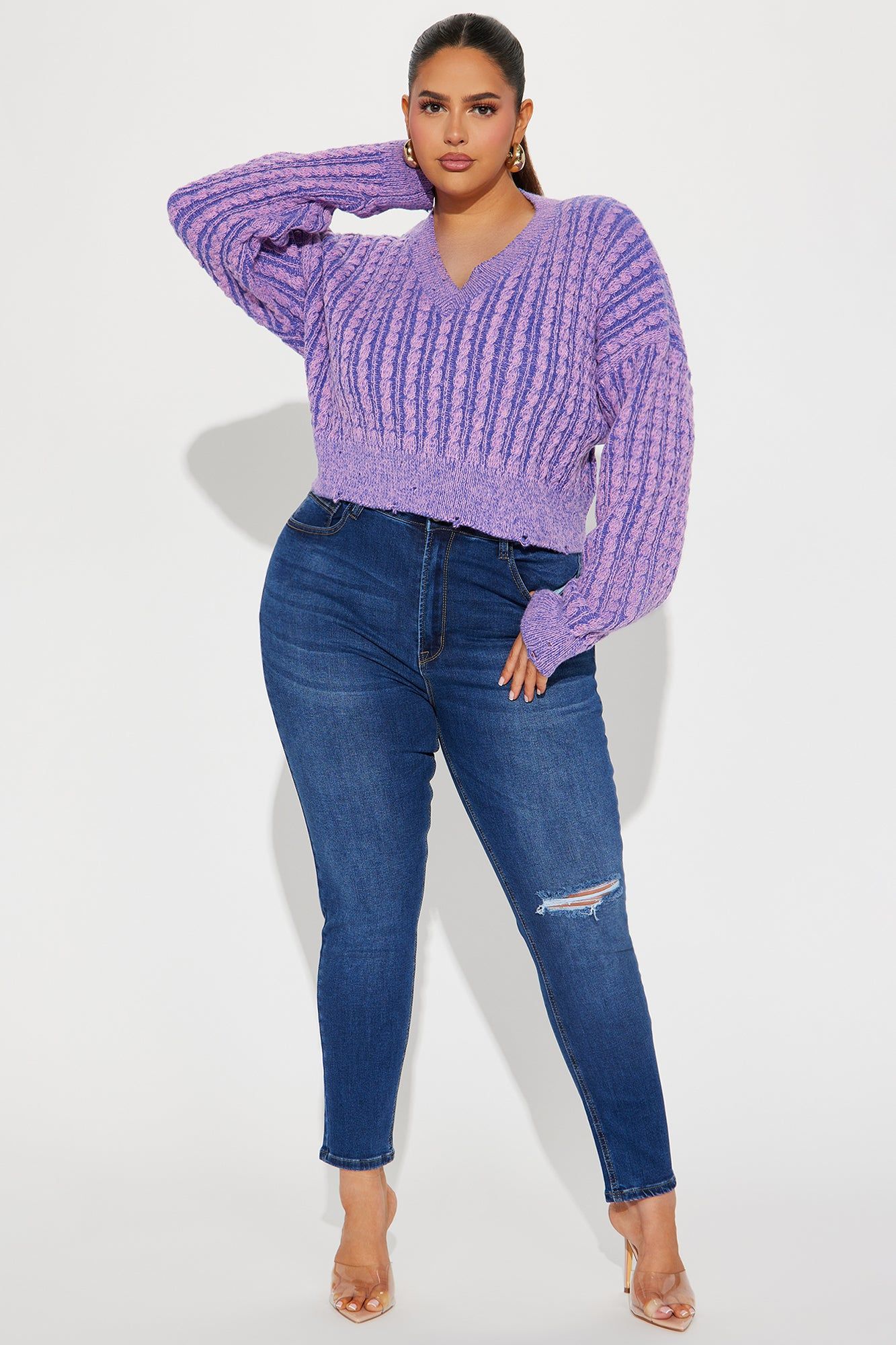 Downtown Attitude Washed Sweater - Purple/combo sold by Fashion Nova product image thumbnail 5