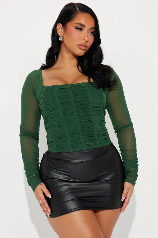 Kandice Ruched Mesh Top - Hunter sold by Fashion Nova