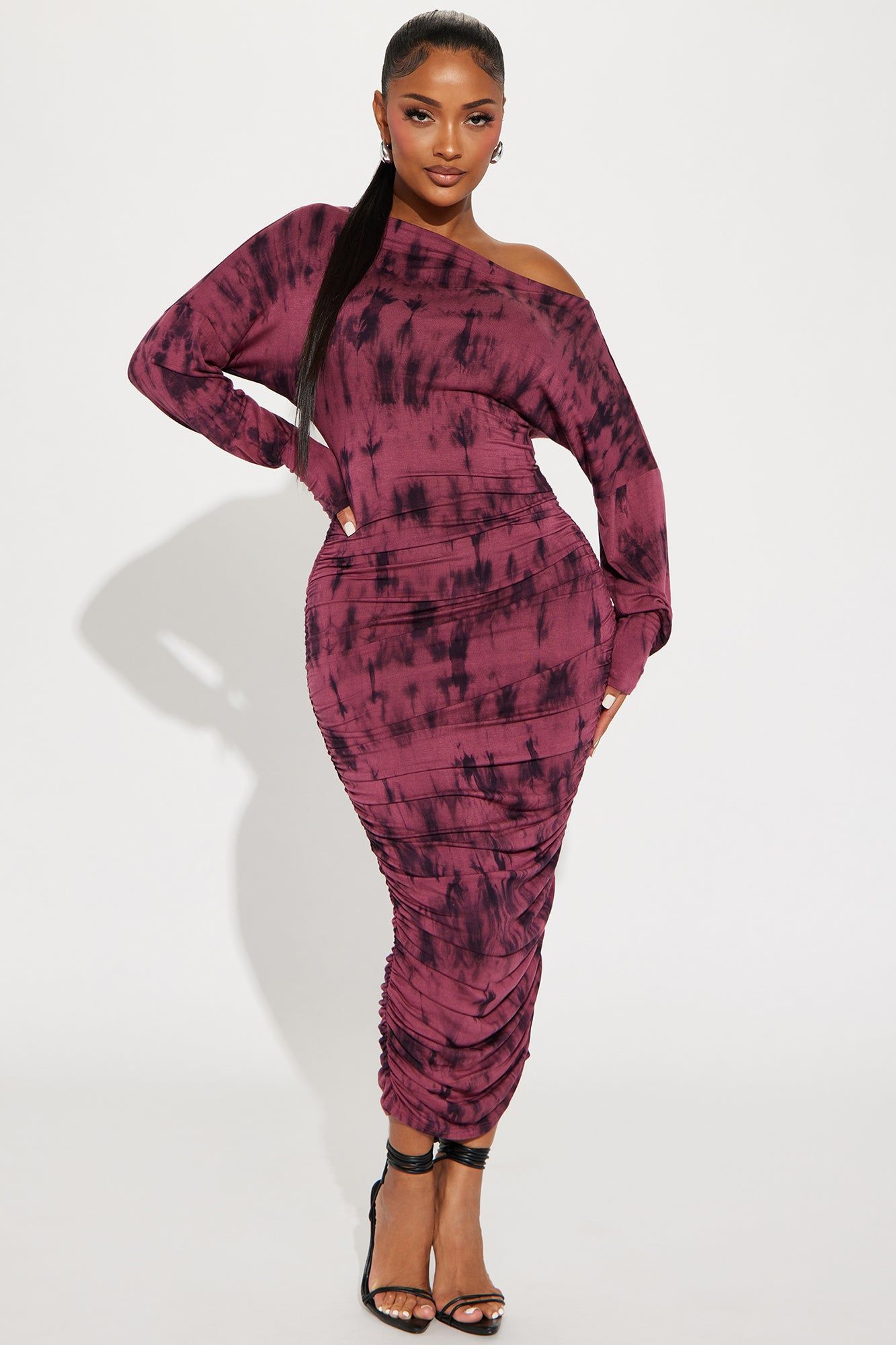 Hailey One Shoulder Midi Dress - Burgundy sold by Fashion Nova