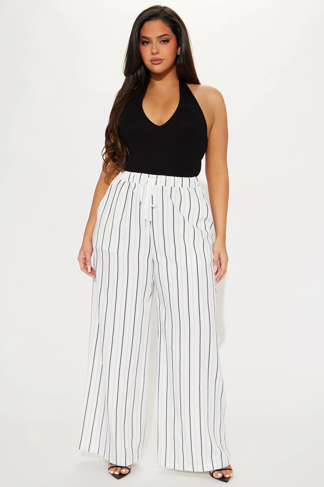 Keep It Flowing Pinstripe Wide Leg Pant - White sold by Fashion Nova product image thumbnail 4