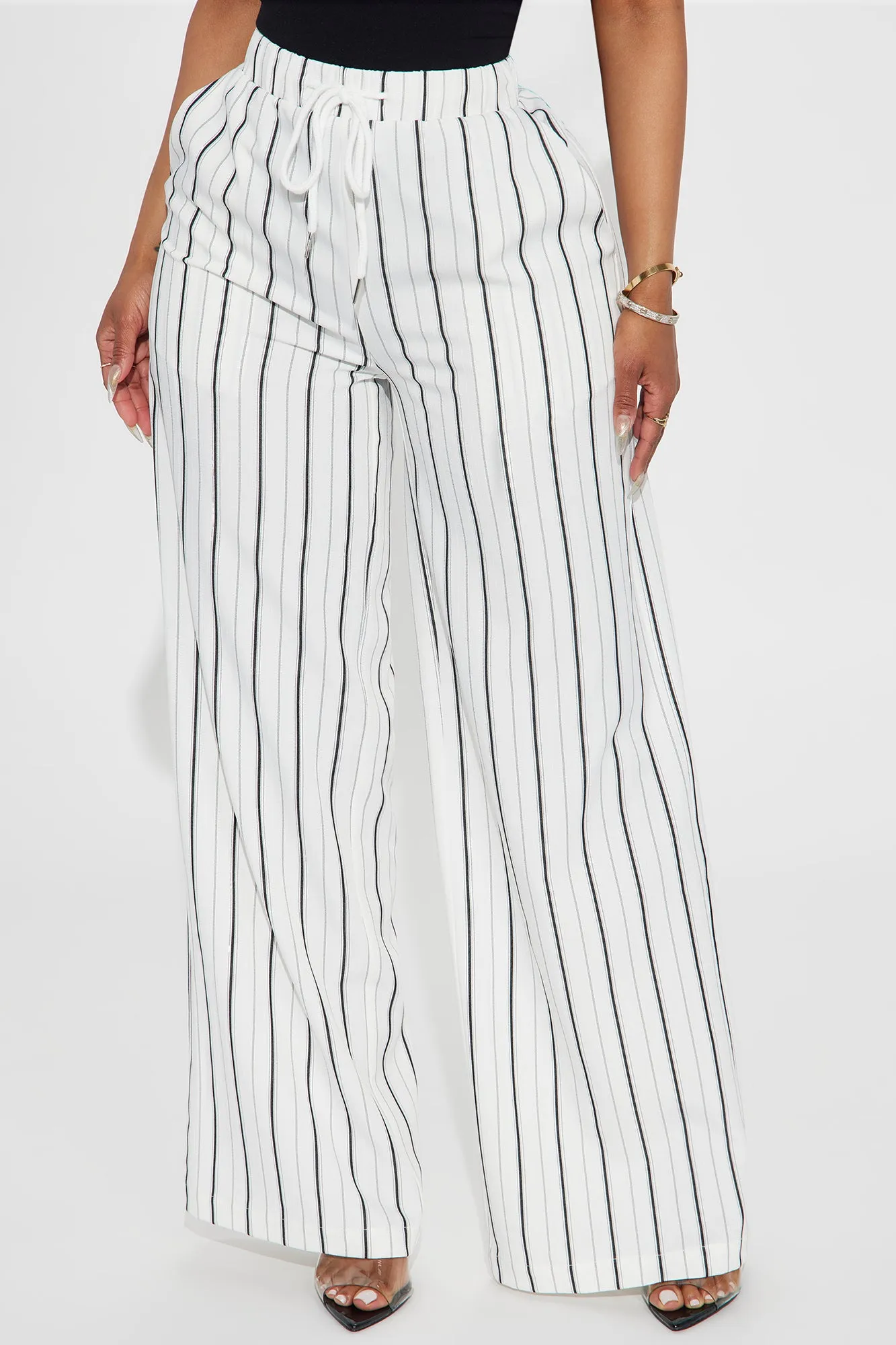 Keep It Flowing Pinstripe Wide Leg Pant - White sold by Fashion Nova