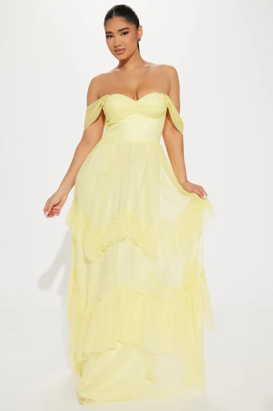 Enchanted Night Chiffon Gown - Yellow sold by Fashion Nova