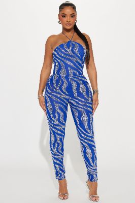 Time To Go Sequin Jumpsuit  - Blue made by Fashion Nova