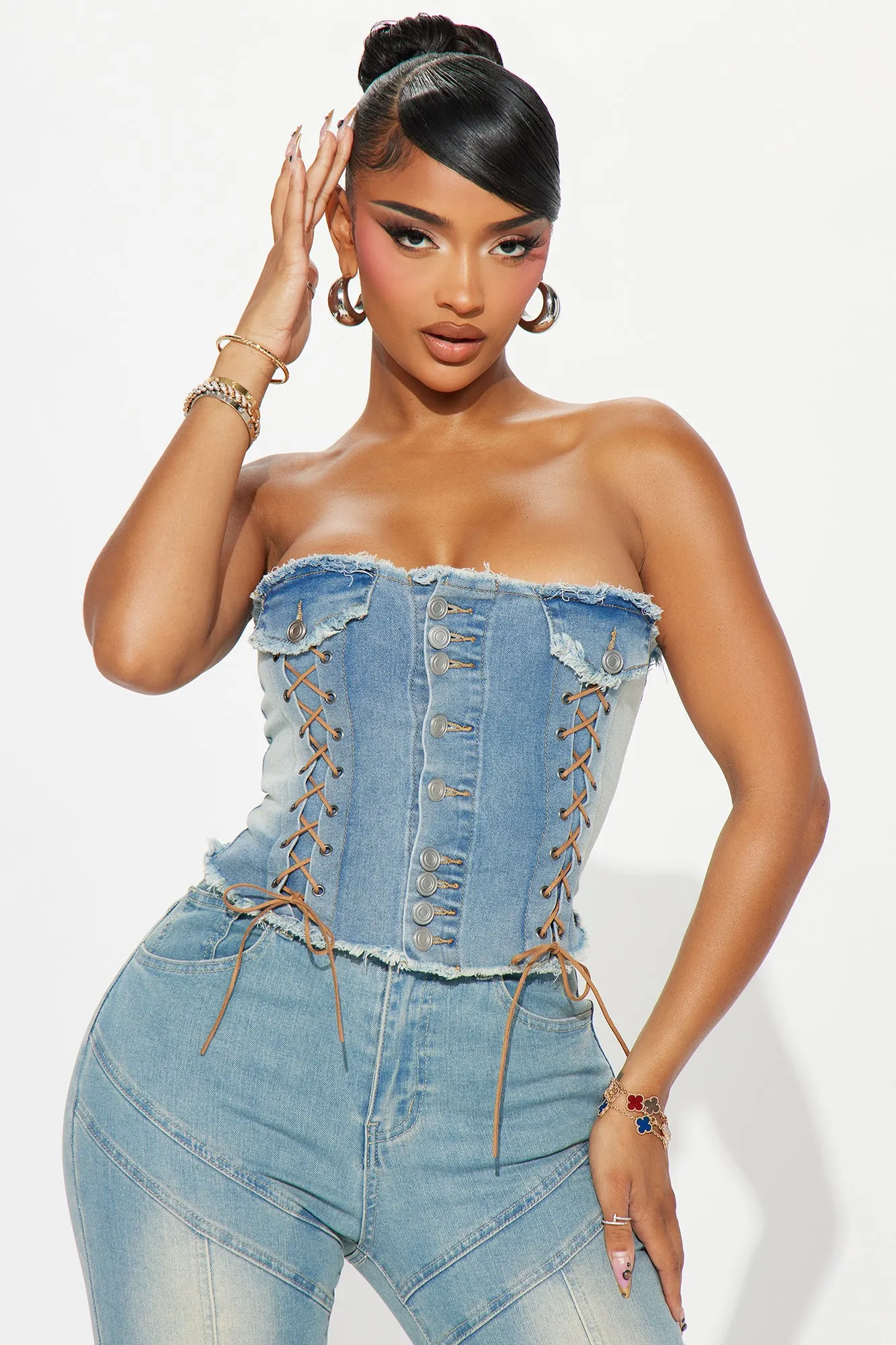 All In Denim Corset Top - Light Wash sold by Fashion Nova