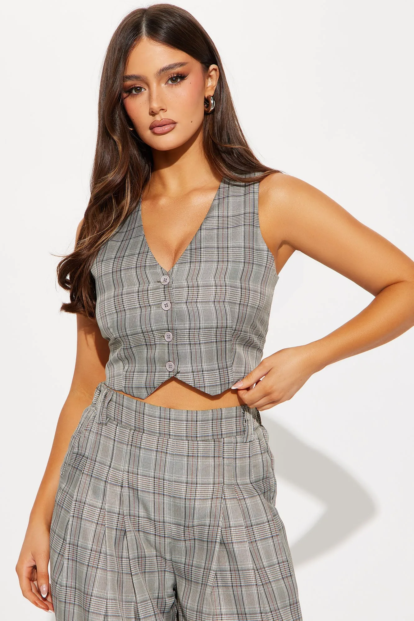 Brittany Plaid Vest Set - Grey/combo sold by Fashion Nova product image thumbnail 2