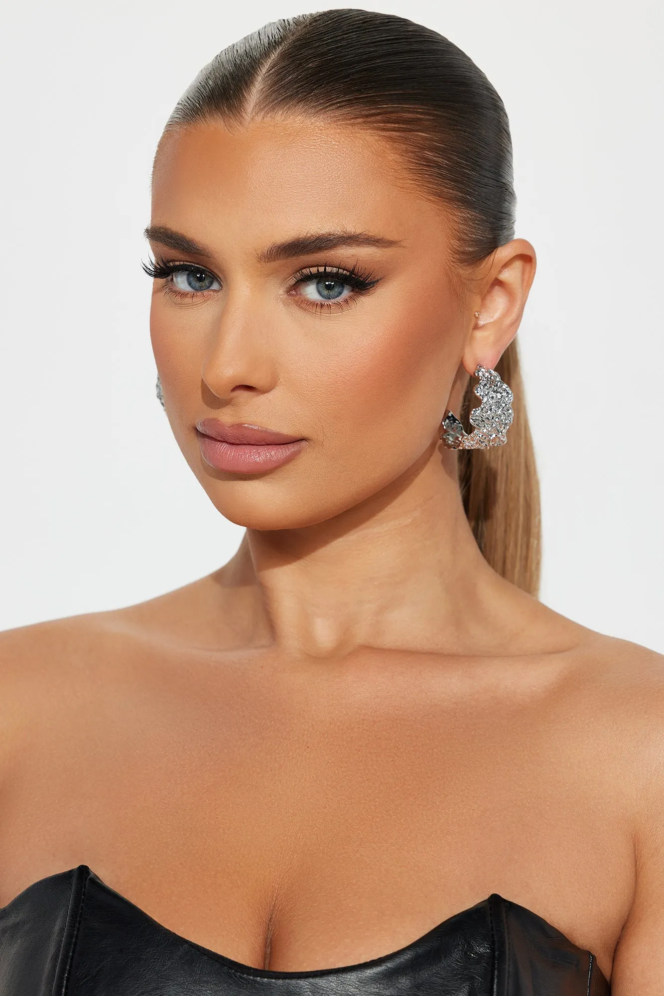 Paving My Way Hoop Earrings - Silver sold by Fashion Nova product image thumbnail 2