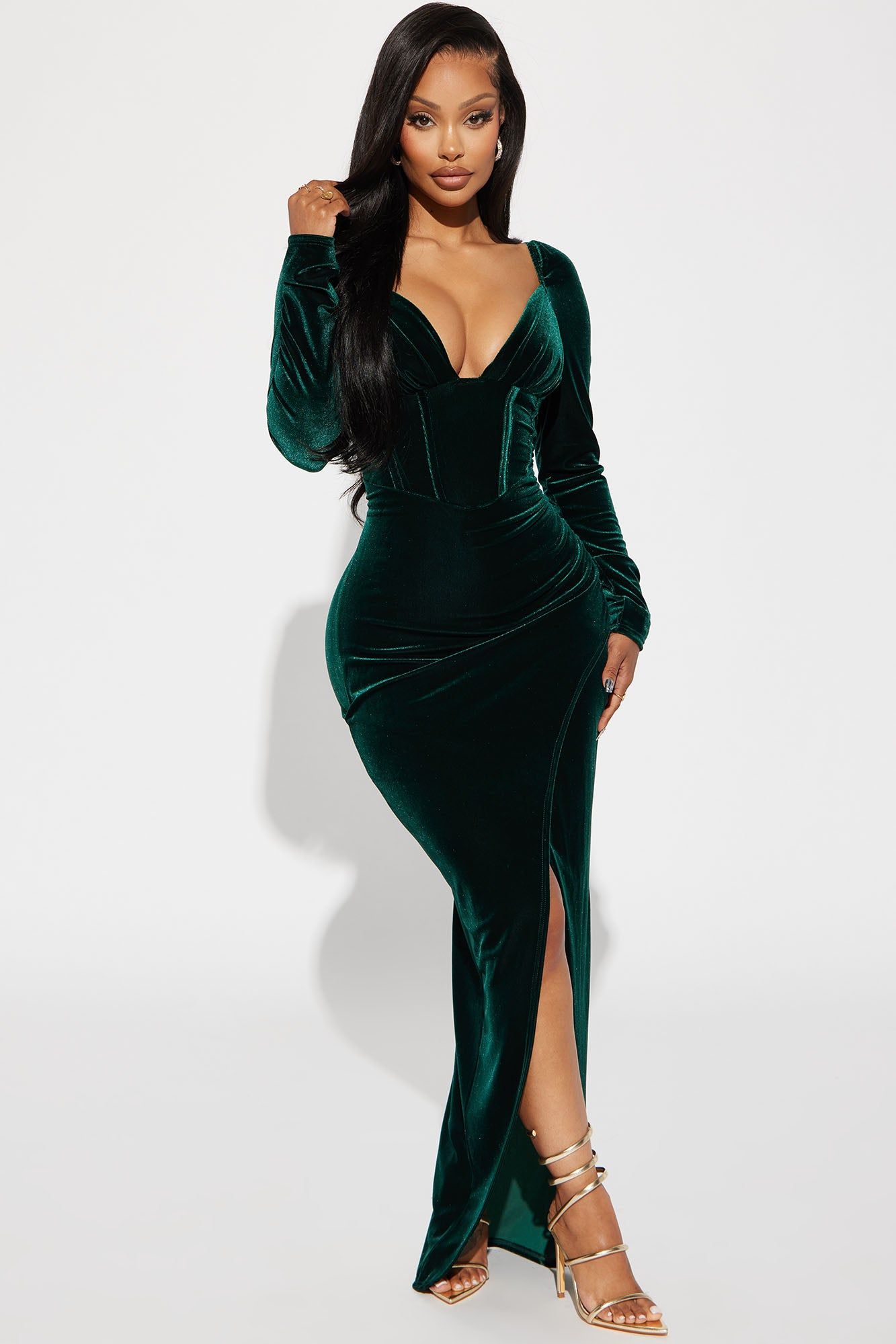 Phiona Velvet Maxi Dress - Hunter sold by Fashion Nova