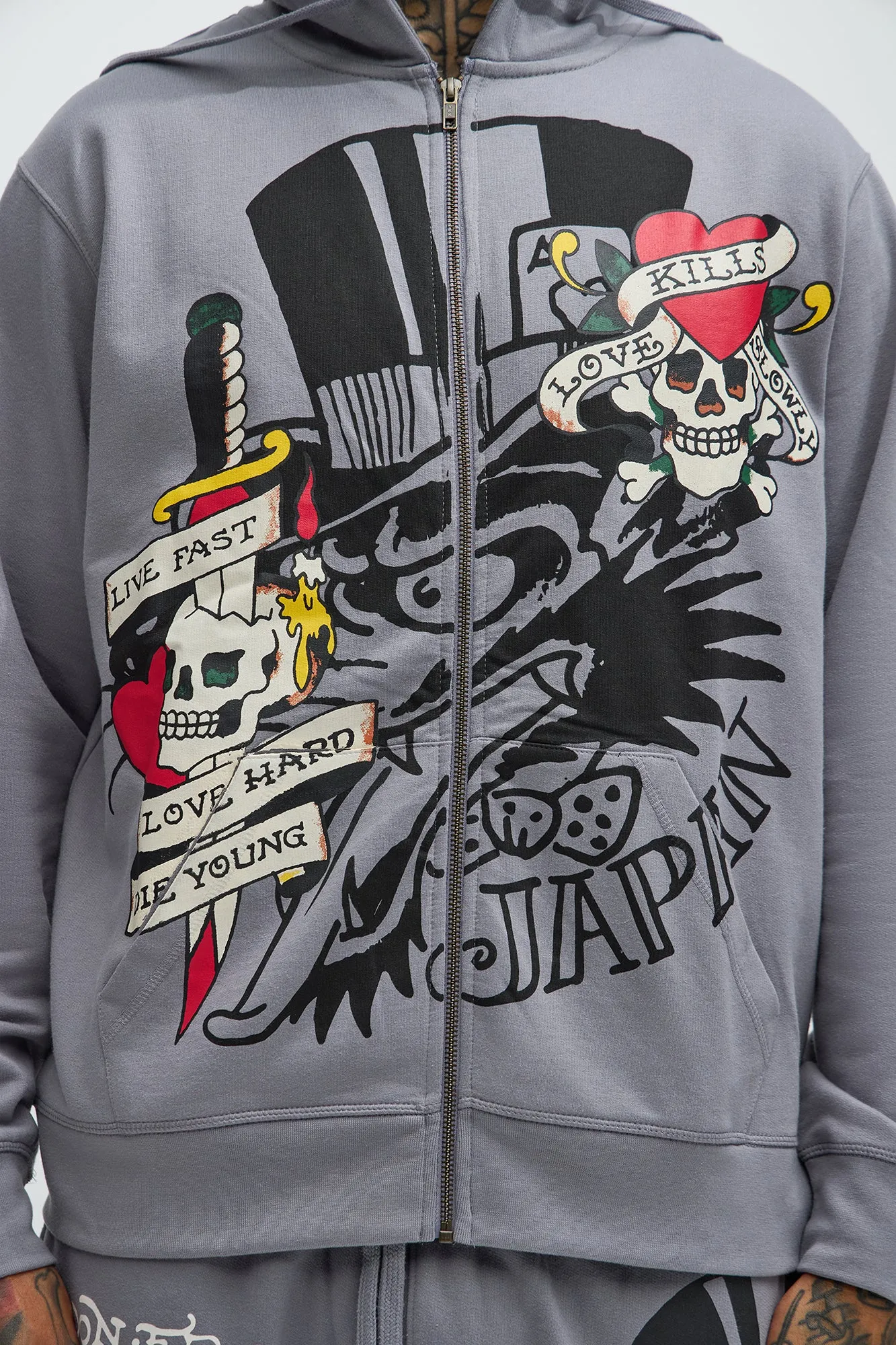 Ed Hardy Love Kills Zip Up Hoodie - Grey sold by Fashion Nova product image thumbnail 3