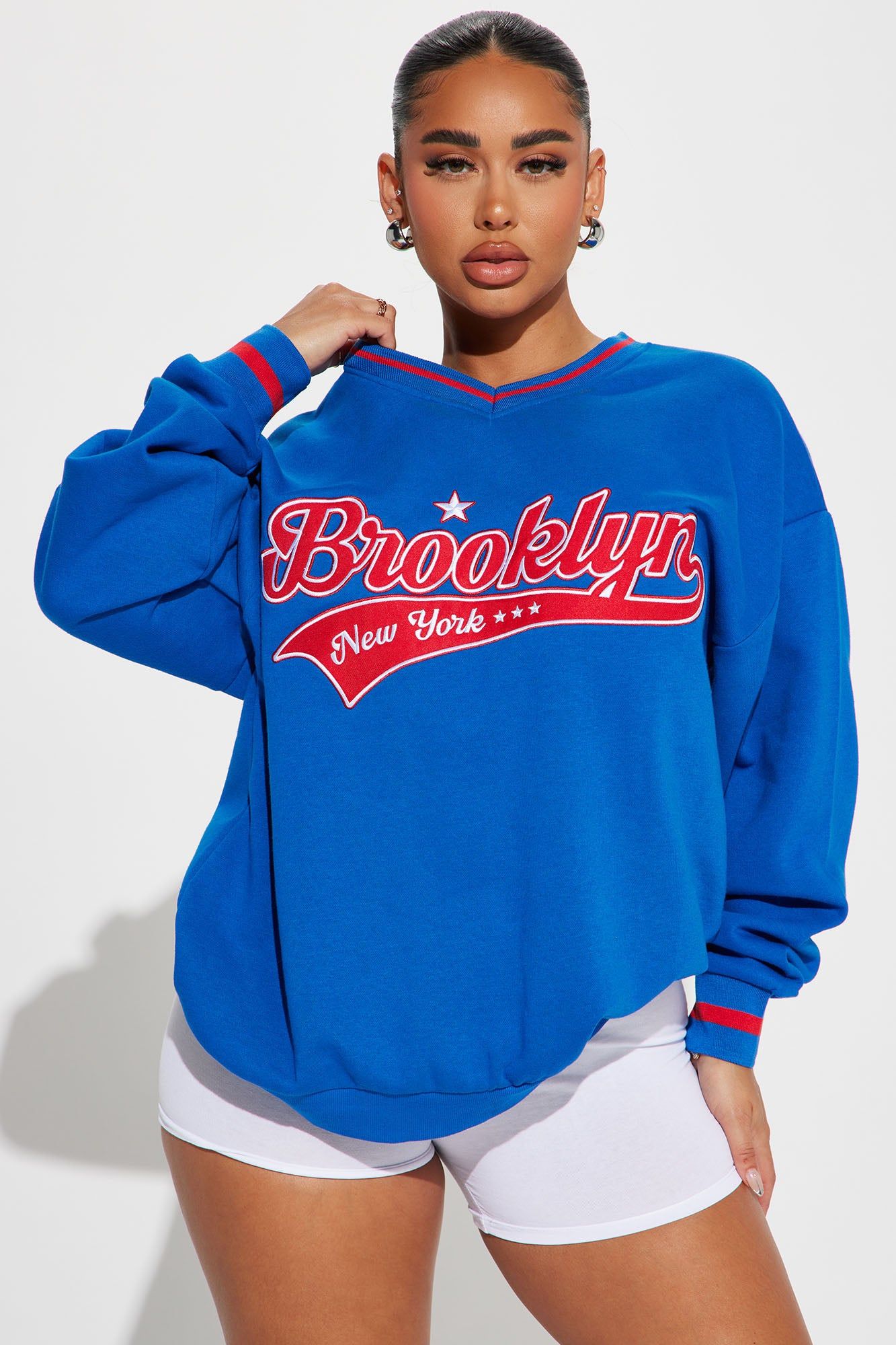 Brooklyn All The Way Fleece Lounge Pull Over - Royal sold by Fashion Nova