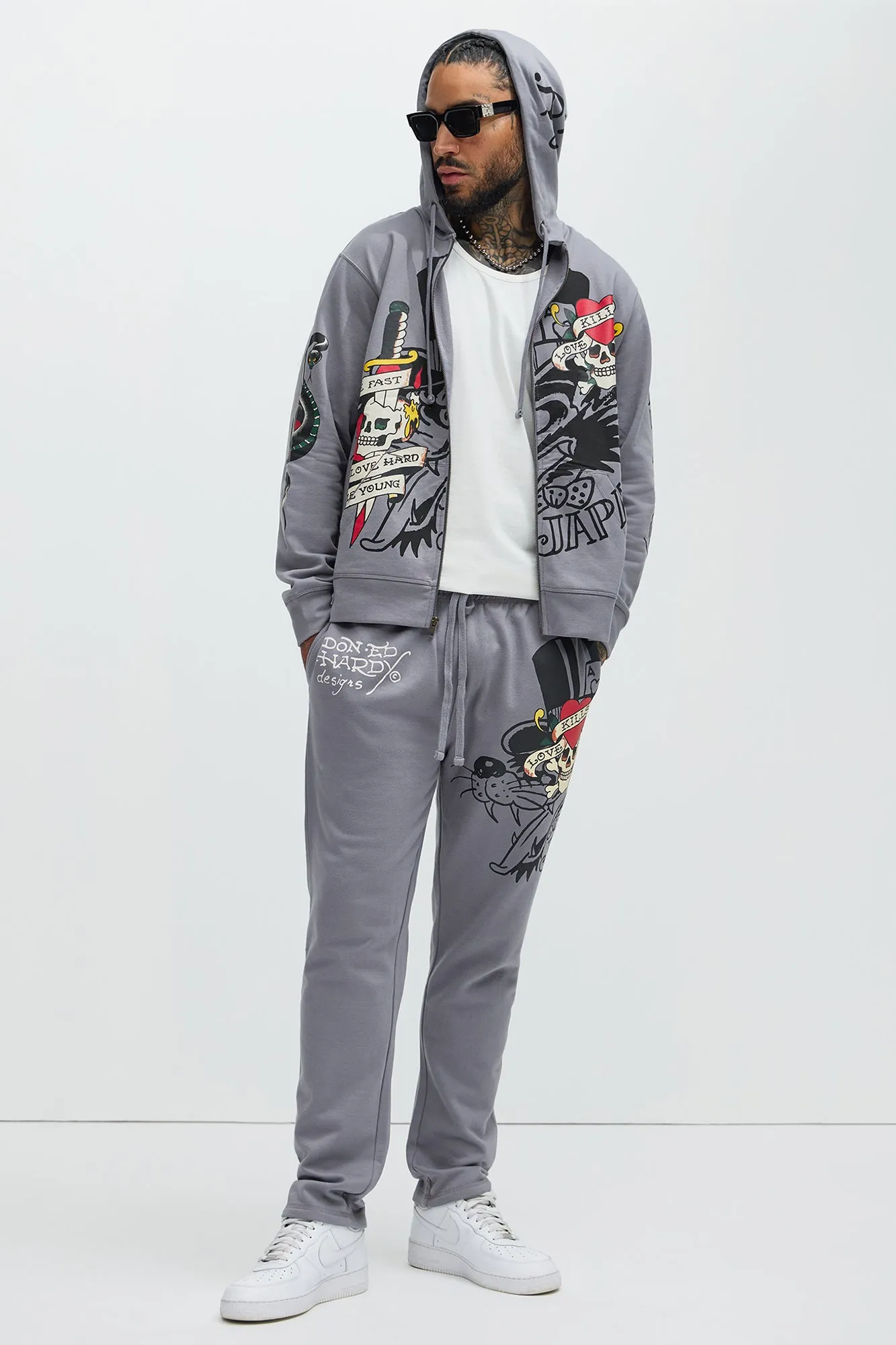 Ed Hardy Love Kills Zip Up Hoodie - Grey sold by Fashion Nova product image thumbnail 2