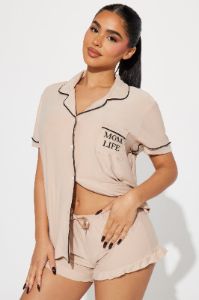 Mom Life PJ Short Set - Tan sold by Fashion Nova