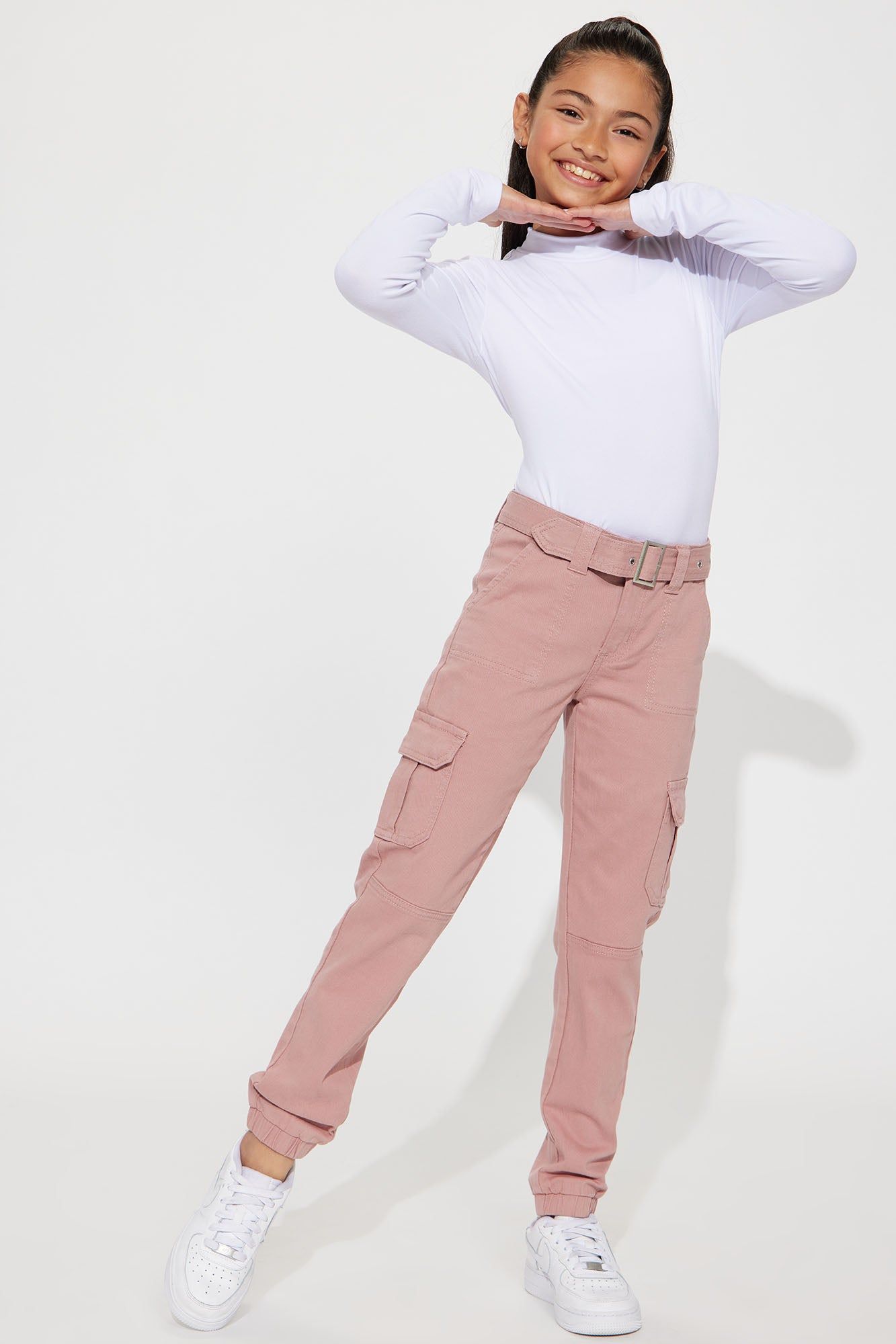 Mini Twill Belted Cargo Pants - Rose sold by Fashion Nova