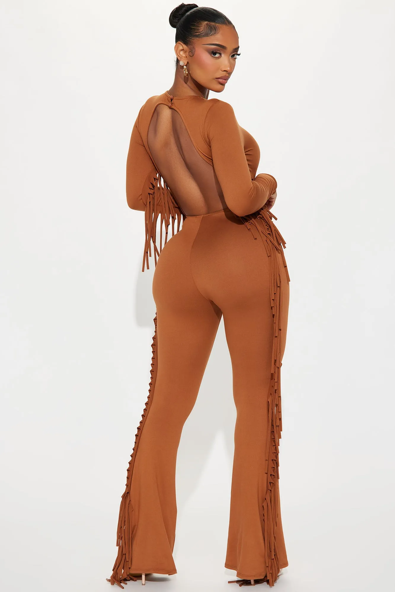 Keeping Tabs Fringe Jumpsuit - Cognac sold by Fashion Nova product image thumbnail 3
