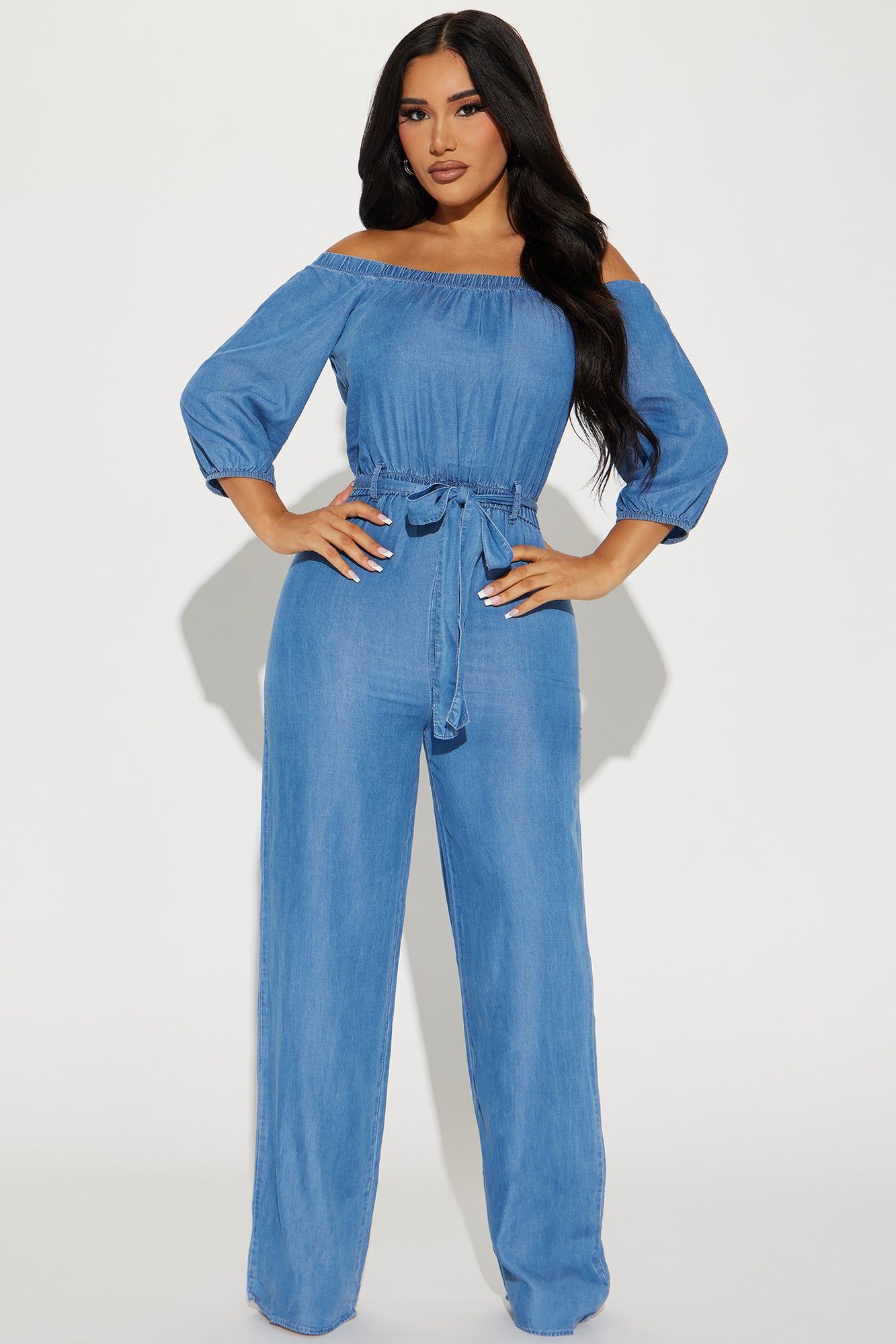 Made For Me Chambray Jumpsuit - Medium Wash sold by Fashion Nova