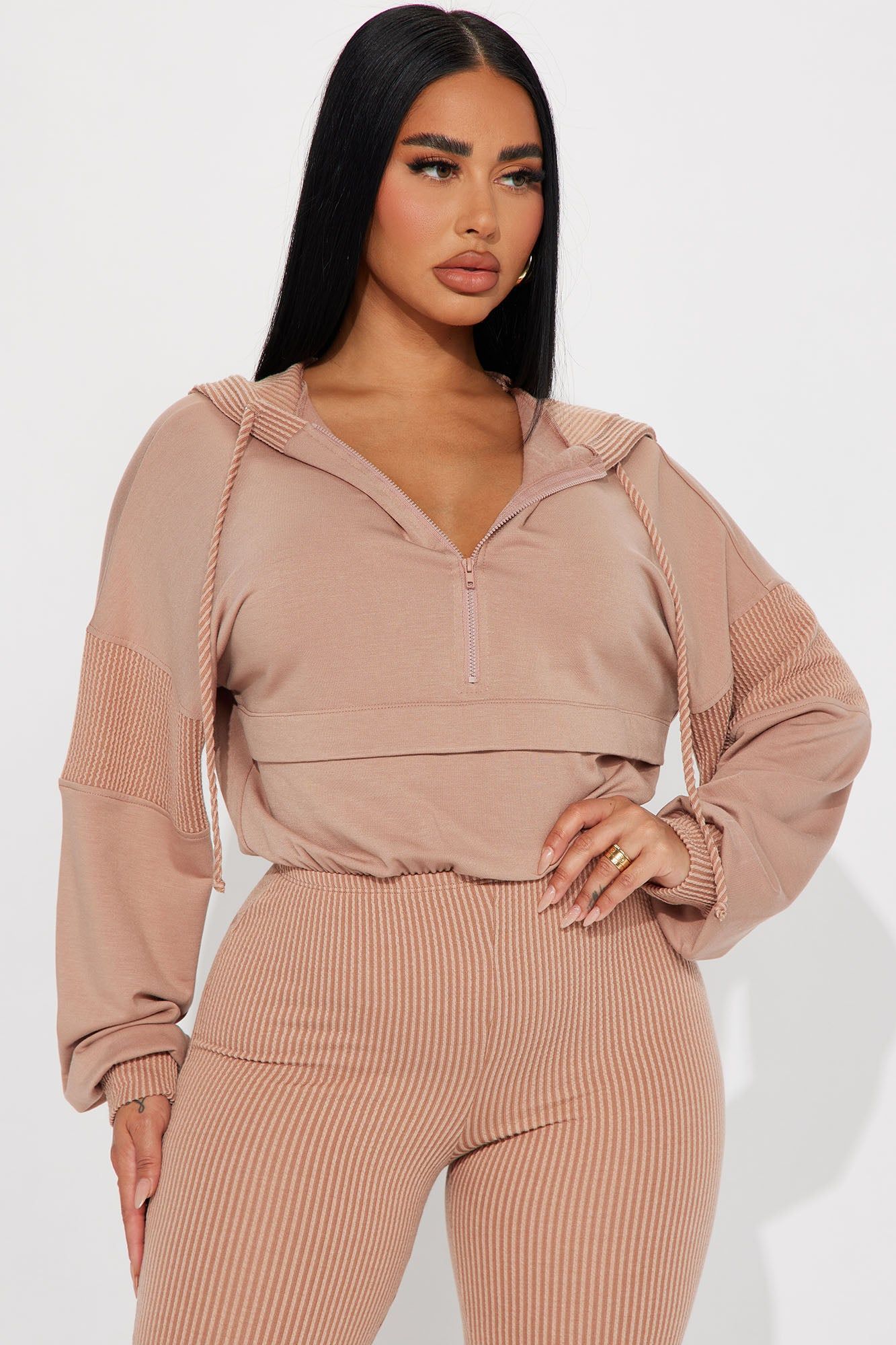 Off The Stage Hoodie Jumpsuit - Taupe sold by Fashion Nova product image thumbnail 2