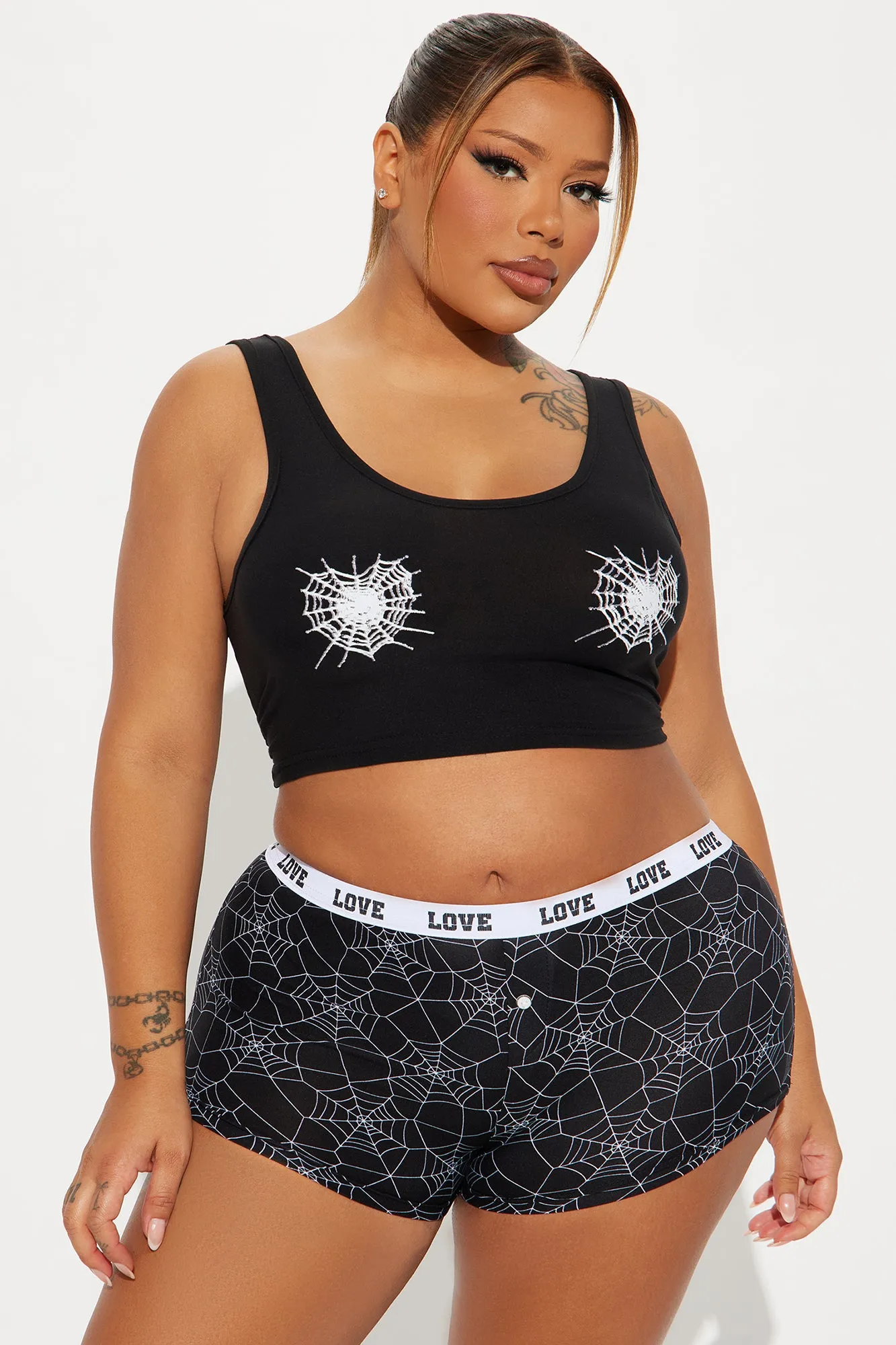 Trapped In Your Web Halloween PJ Boyshort Set - Black sold by Fashion Nova product image thumbnail 4