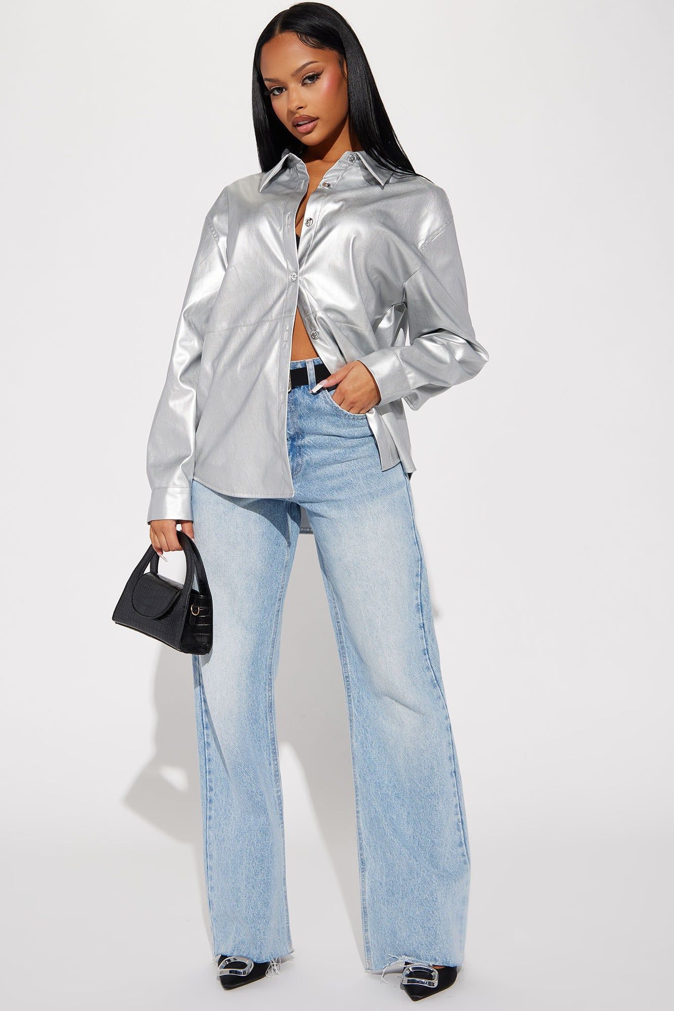 Other Worldly Faux Leather Shirt - Silver sold by Fashion Nova product image thumbnail 2