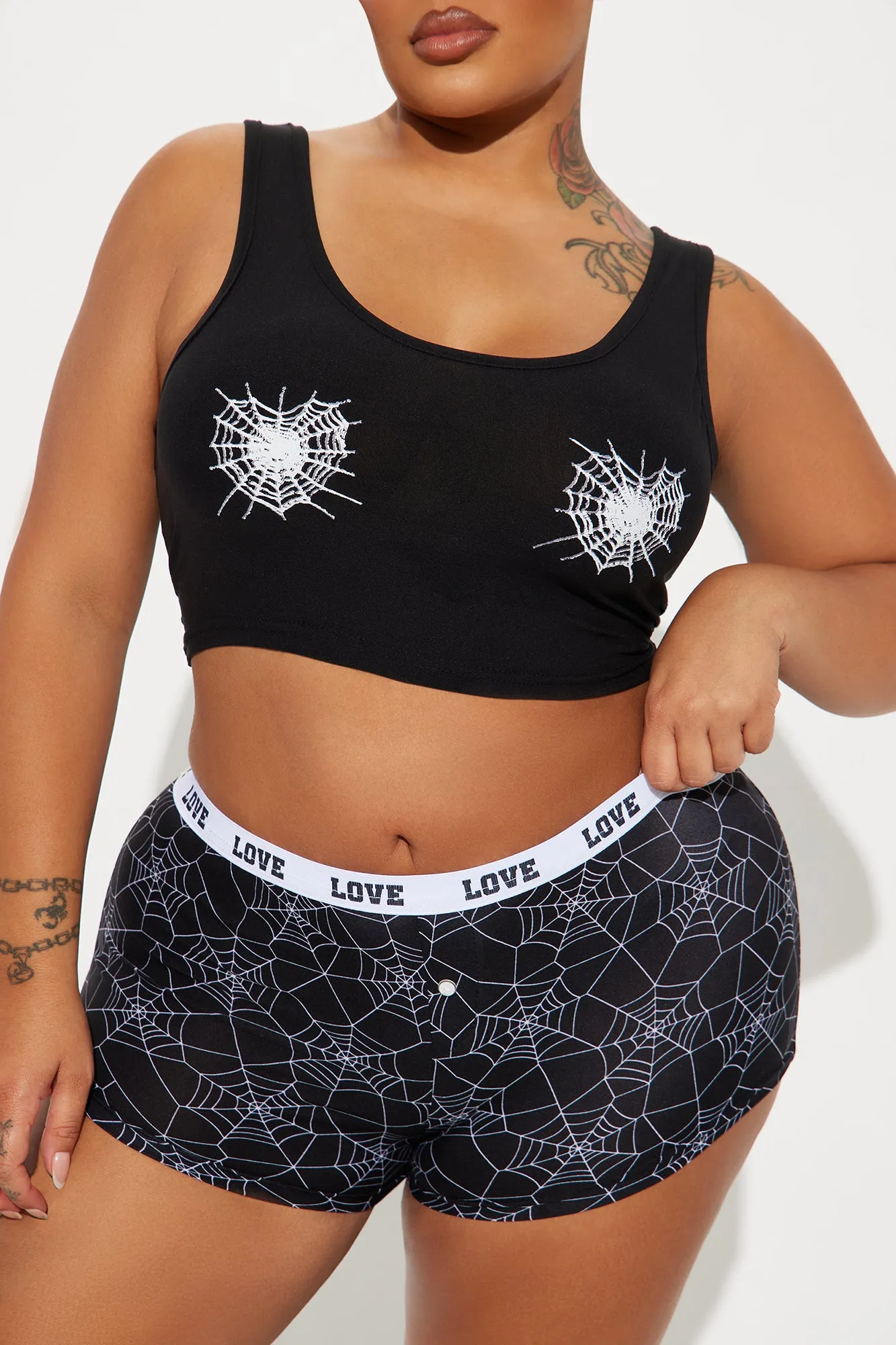 Trapped In Your Web Halloween PJ Boyshort Set - Black sold by Fashion Nova product image thumbnail 5