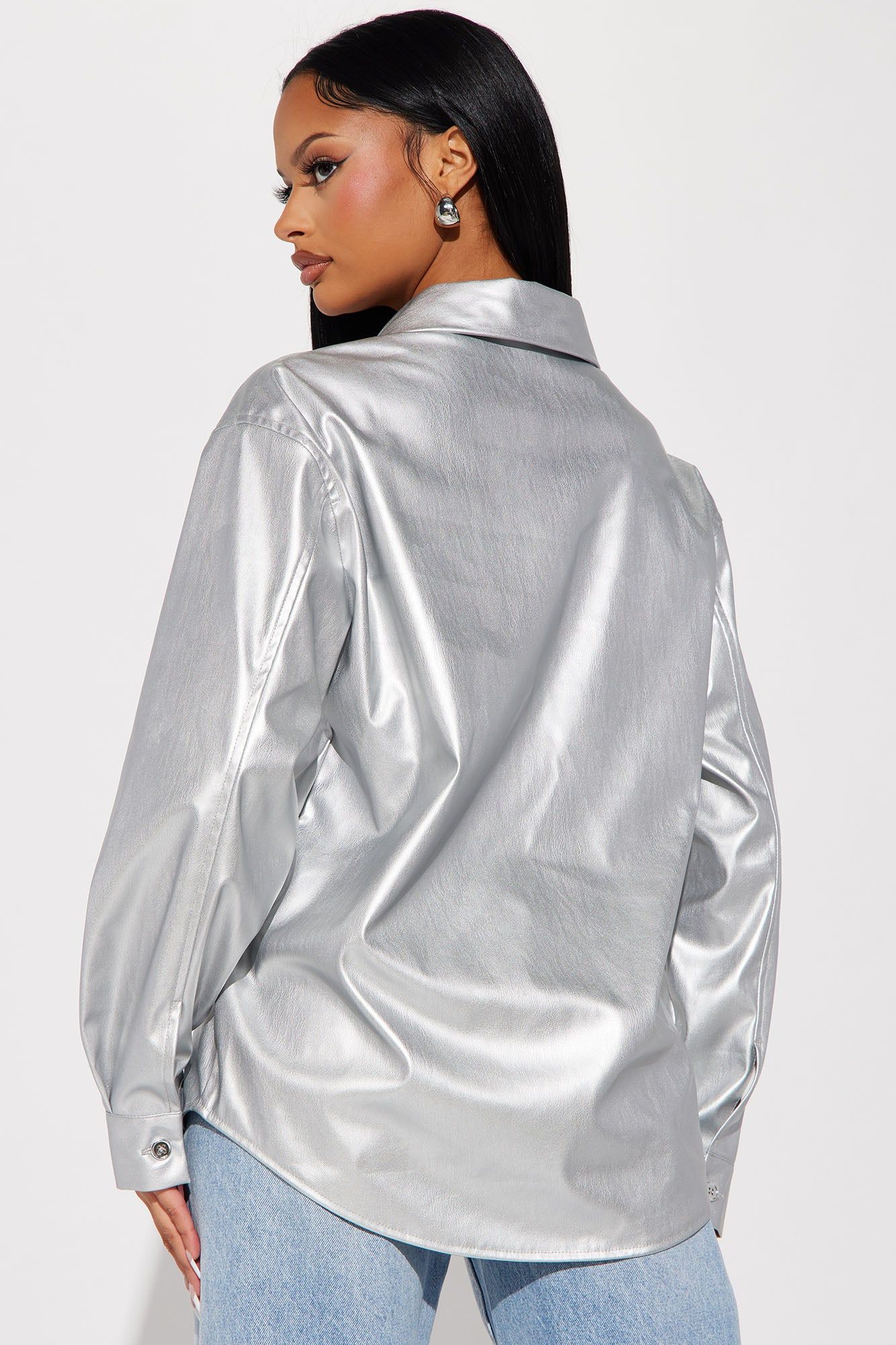 Other Worldly Faux Leather Shirt - Silver sold by Fashion Nova product image thumbnail 3
