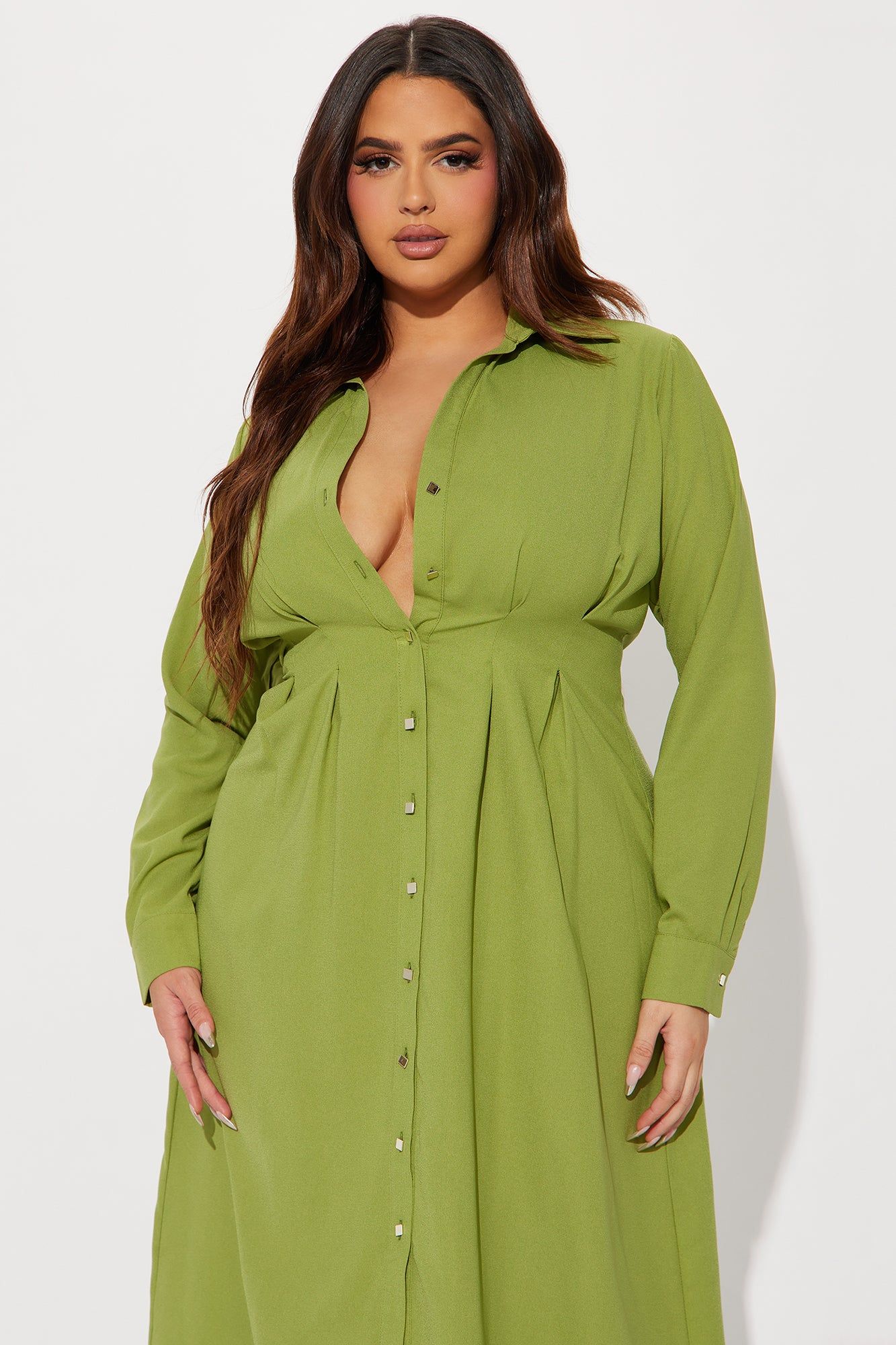 Ophelia Button Down Midi Shirt Dress - Green sold by Fashion Nova product image thumbnail 5