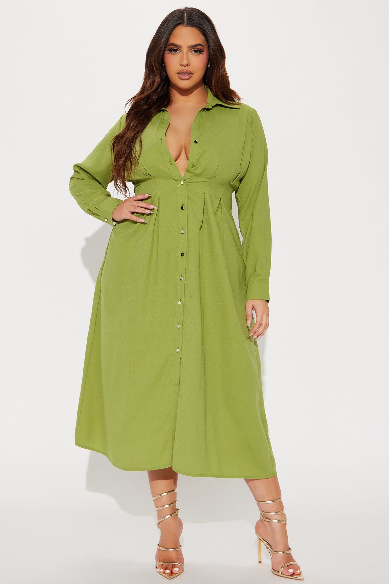 Ophelia Button Down Midi Shirt Dress - Green sold by Fashion Nova product image thumbnail 4