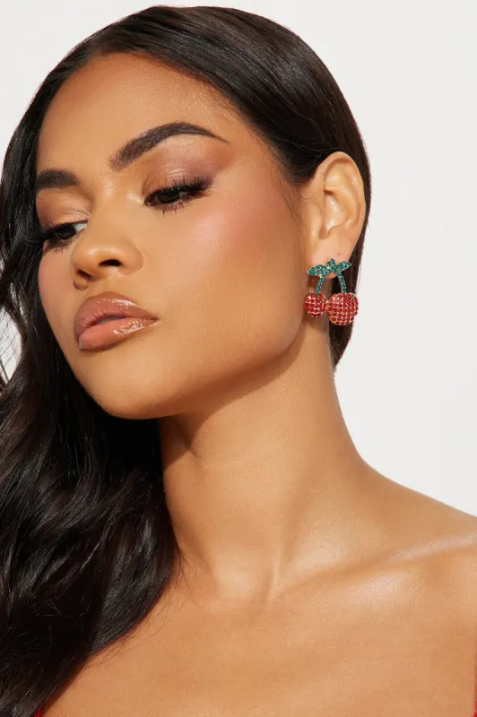Cherry Blossom Babe Earrings - Gold/Red sold by Fashion Nova