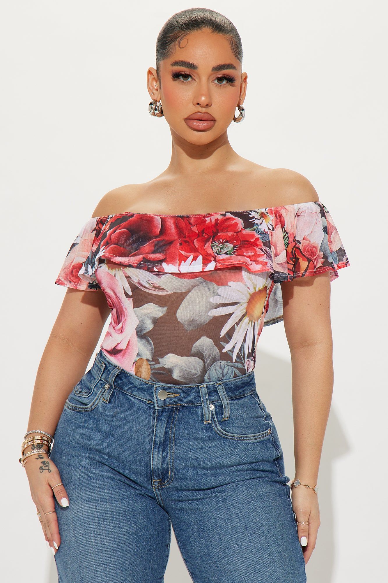 Floral Arrangement Bodysuit - Red/combo sold by Fashion Nova product image thumbnail 3