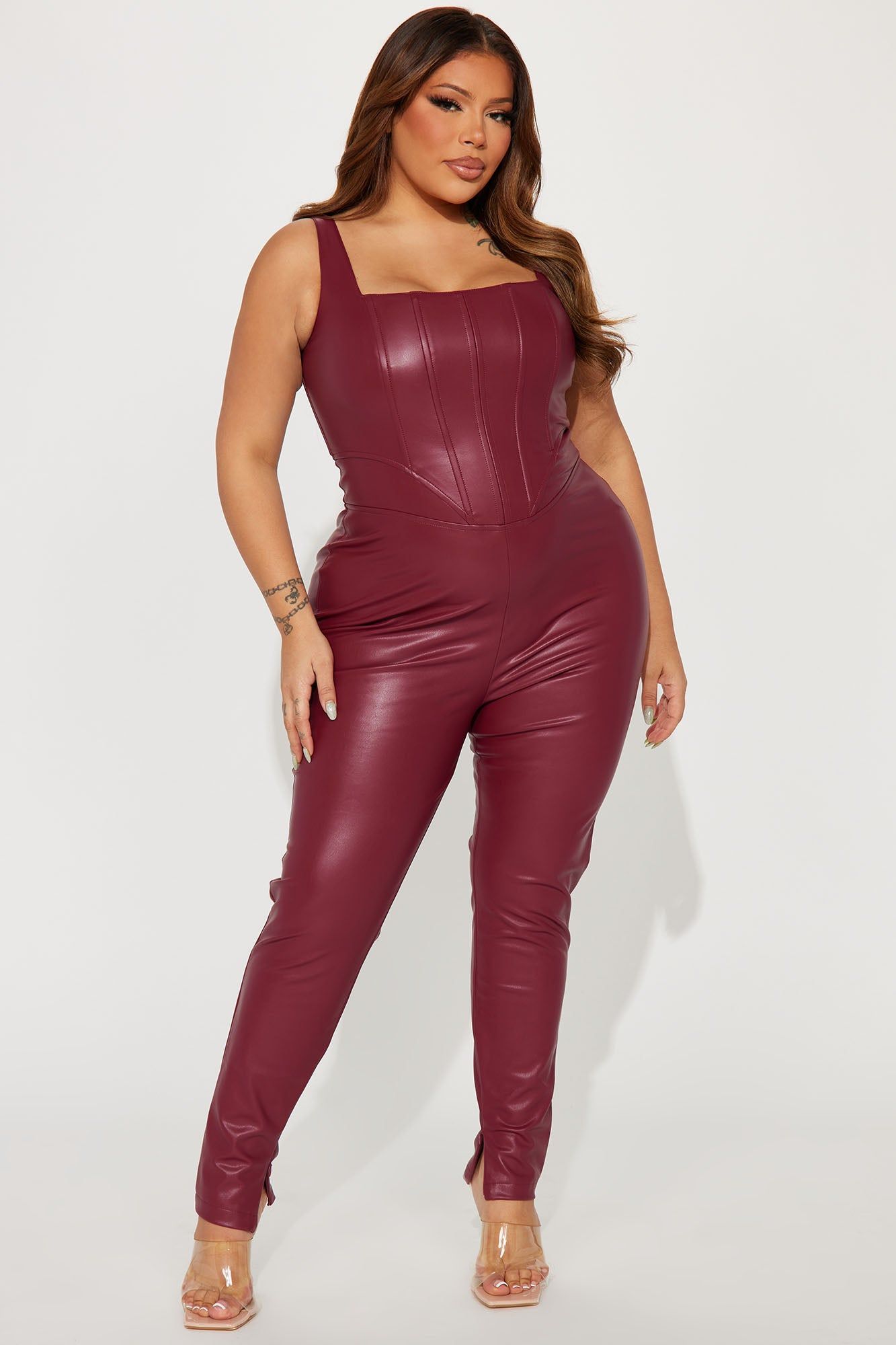 Born With It Faux Leather Jumpsuit - Burgundy sold by Fashion Nova product image thumbnail 4