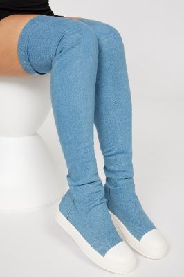 Loren Over The Knee Boots - Denim sold by Fashion Nova
