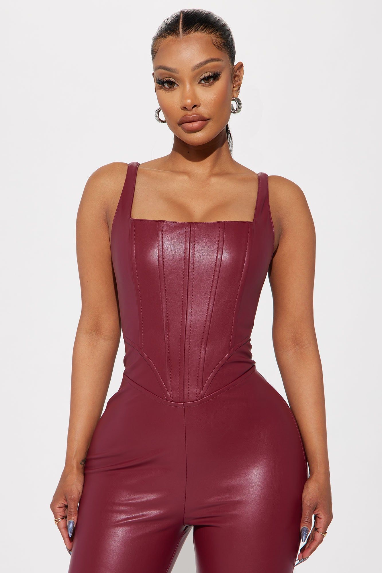 Born With It Faux Leather Jumpsuit - Burgundy sold by Fashion Nova product image thumbnail 2