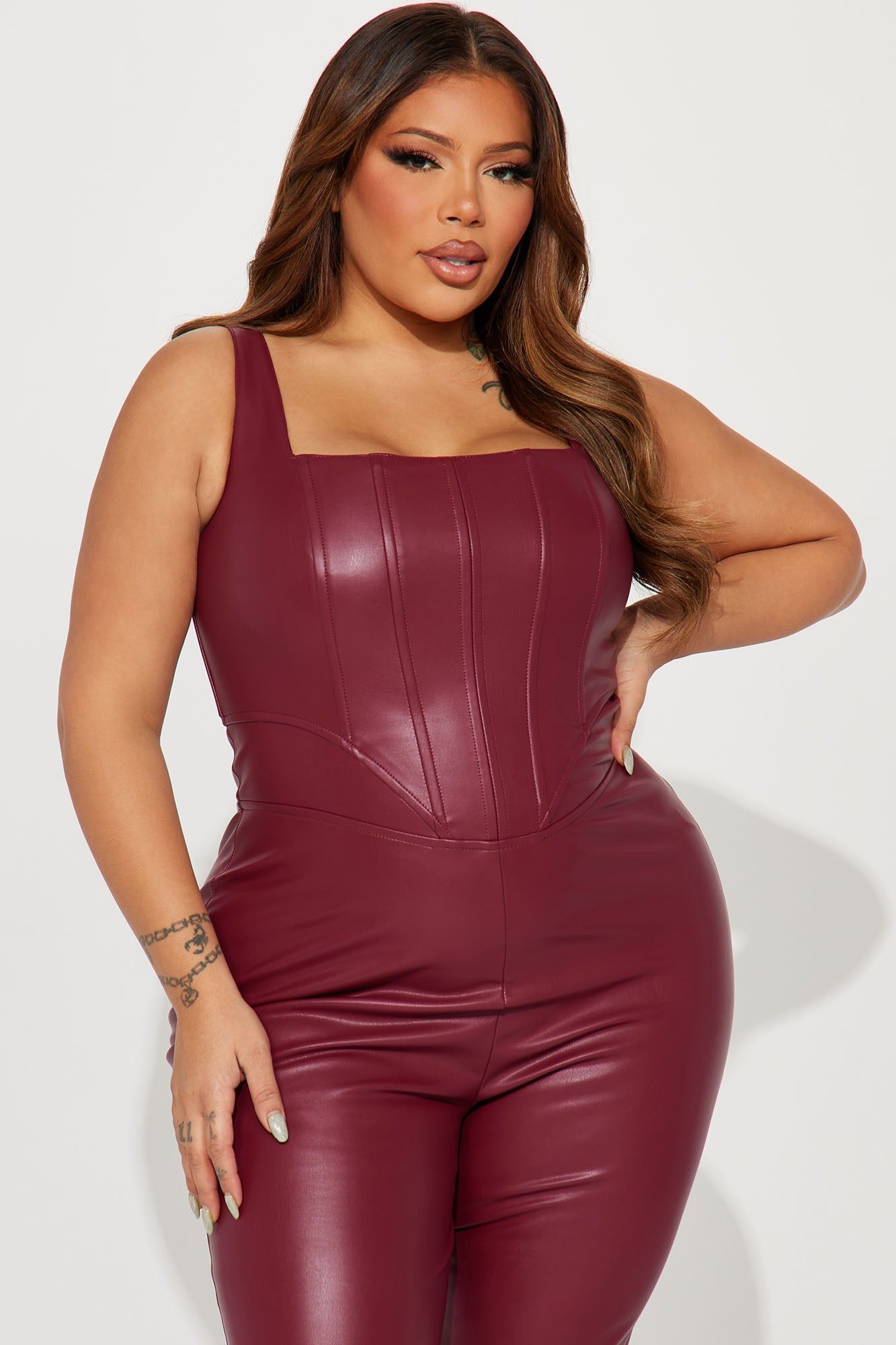 Born With It Faux Leather Jumpsuit - Burgundy sold by Fashion Nova product image thumbnail 5