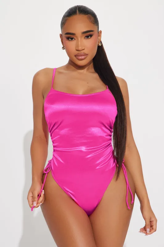 Liza Ruched Thong 1 Piece Swimsuit - Hot Pink sold by Fashion Nova
