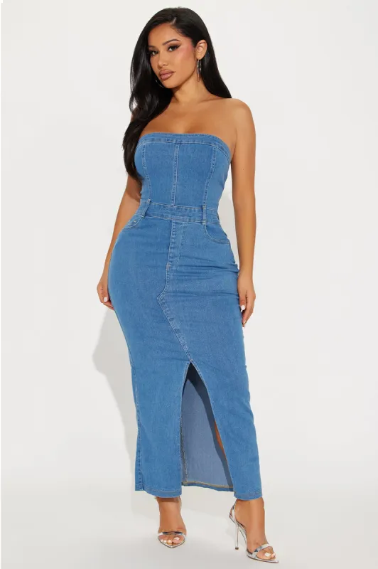 Stella Denim Midi Dress - Medium Wash sold by Fashion Nova